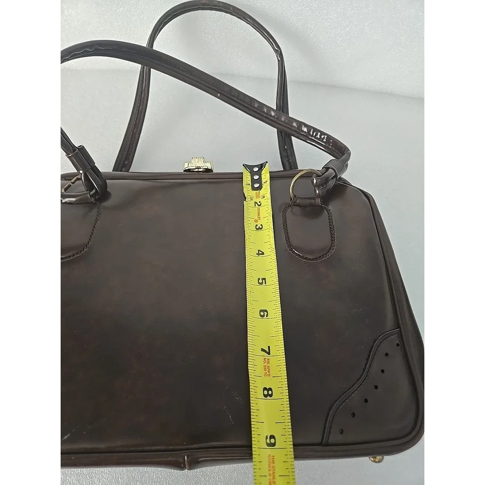 Vintage Brown Vinyl Handbag‎ Purse - Top Handle - Snap Closure